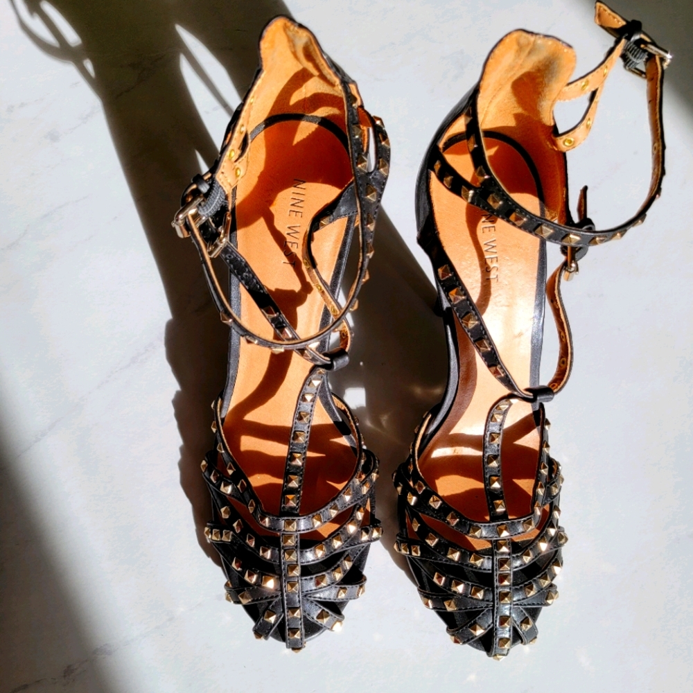 Nine West Gold Studded Black Heels